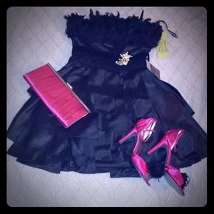 Satin and feather dress and shoes